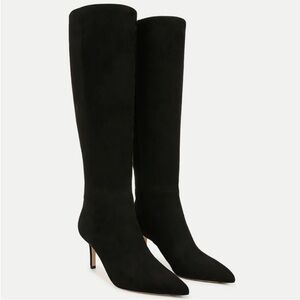 New Veronica Beard Lisa Suede Knee High Tall Boots Mid Heel Size 10 Black
